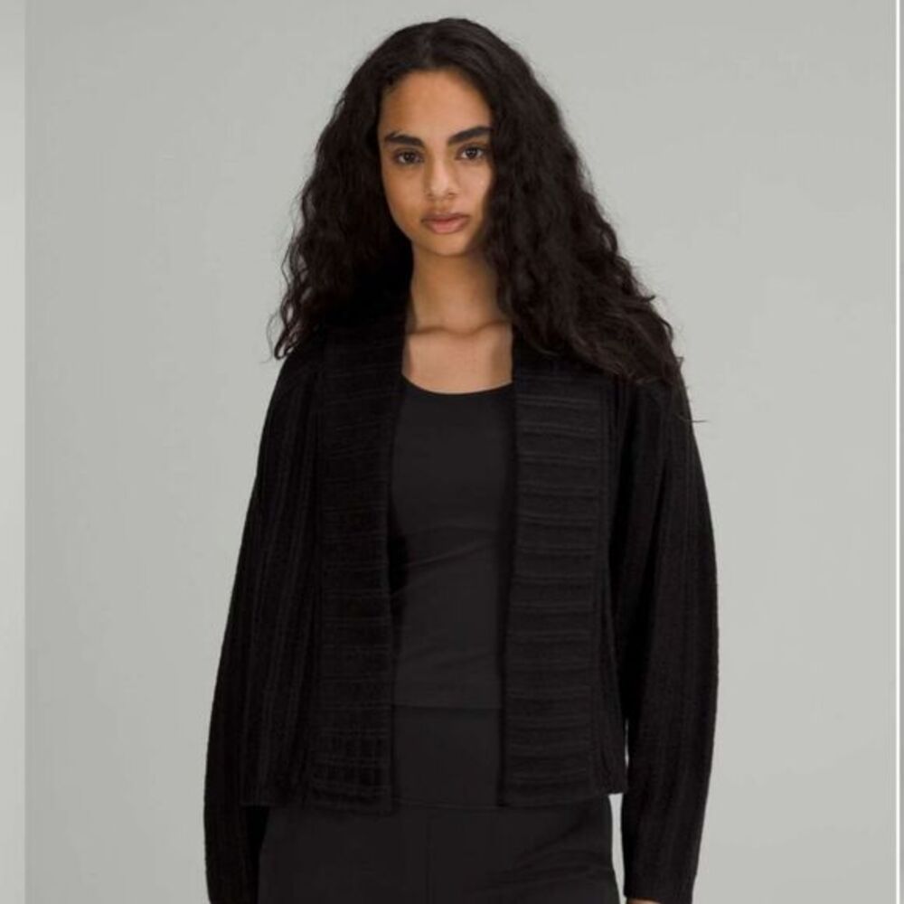Lululemon Women's S Twin Rib Wrap Sweater Black Chunky Oversized Wool Blend Cozy